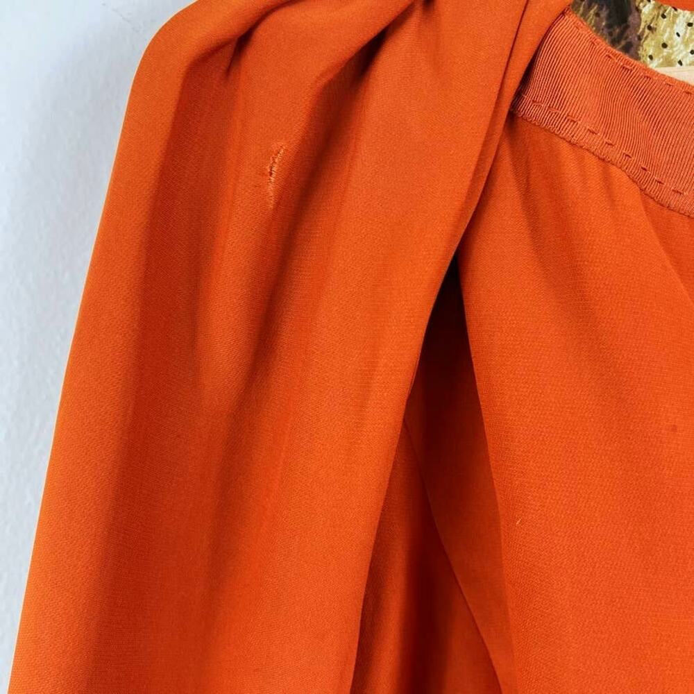 Magaschoni Size 6 Crop Moto Jacket Silk Pleated Shoulder Lined Orange - Picture 6 of 6